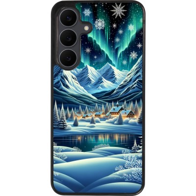 Samsung Galaxy S25 FE Case Hülle - Silikon schwarz Verschneites Bergdorf am See in der Nacht