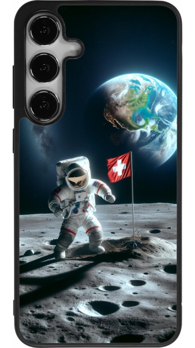 Coque Samsung Galaxy S25+ - Silicone rigide noir Astro Suisse sur lune