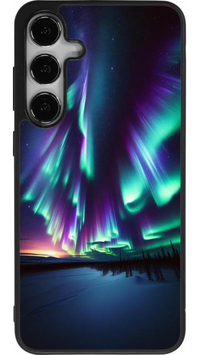Coque Samsung Galaxy S25+ - Silicone rigide noir Aurore Boréale Étincelante