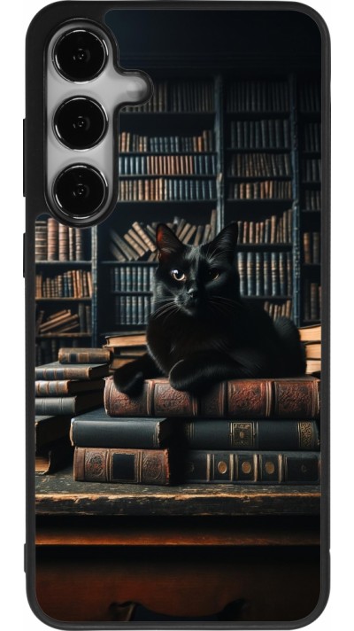 Samsung Galaxy S25+ Case Hülle - Silikon schwarz Katze Bücher dunkel