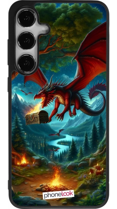 Samsung Galaxy S25+ Case Hülle - Silikon schwarz Drache Fliegend Wald Schatz