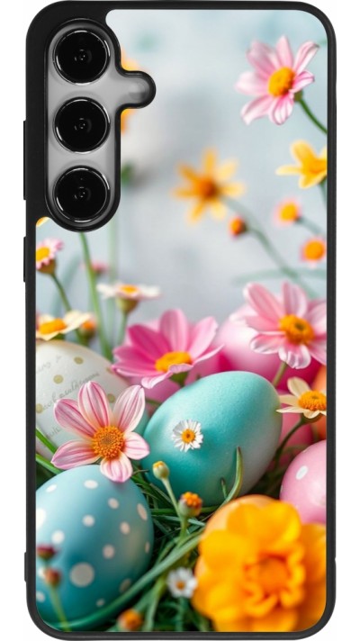 Coque Samsung Galaxy S25+ - Silicone rigide noir Easter 2026 Eggs with flowers