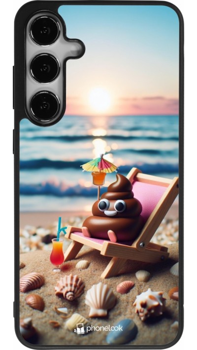 Coque Samsung Galaxy S25+ - Silicone rigide noir Emoji caca sur chaise longue