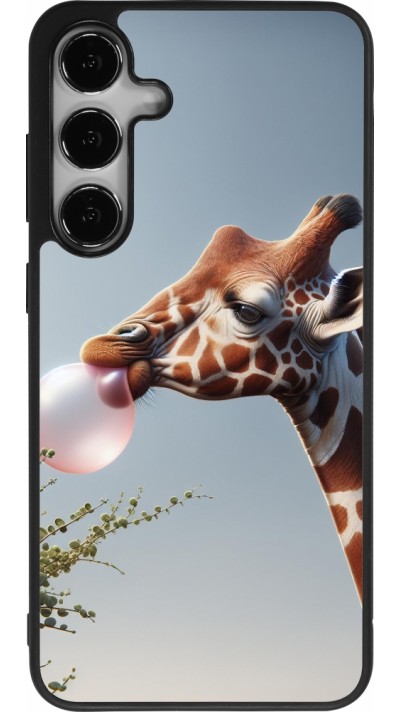 Coque Samsung Galaxy S25+ - Silicone rigide noir Girafe à bulle