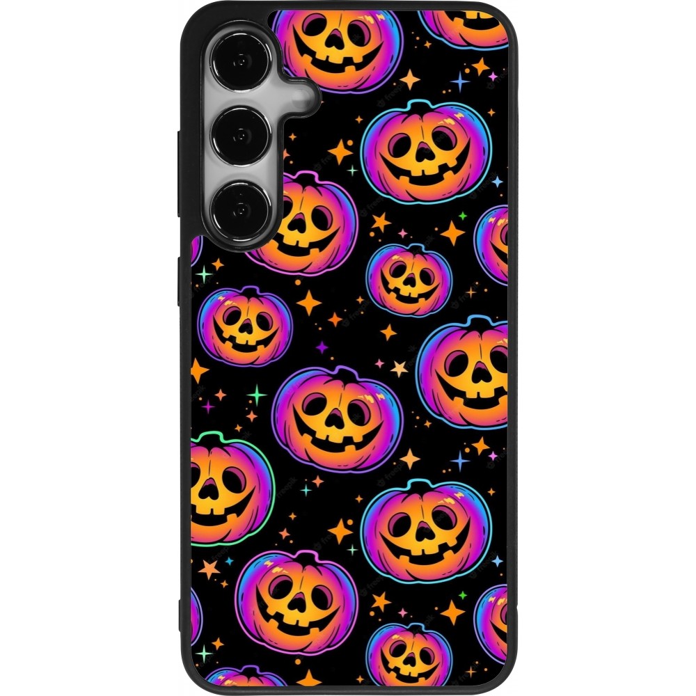 Coque Samsung Galaxy S25+ - Silicone rigide noir Halloween 2024 rainbow pumpkins