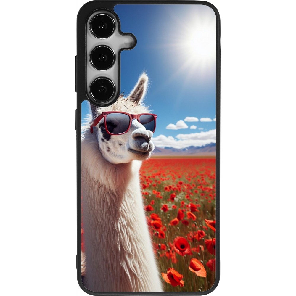 Coque Samsung Galaxy S25+ - Silicone rigide noir Lama Chic en Coquelicot