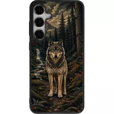 Coque Samsung Galaxy S25+ - Silicone rigide noir Linocut Loup