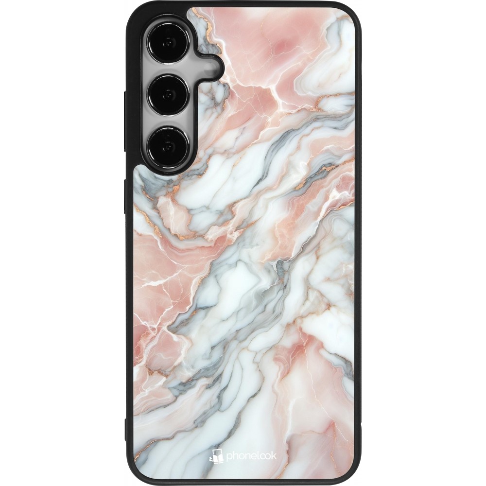Samsung Galaxy S25+ Case Hülle - Silikon schwarz Rosa Leuchtender Marmor