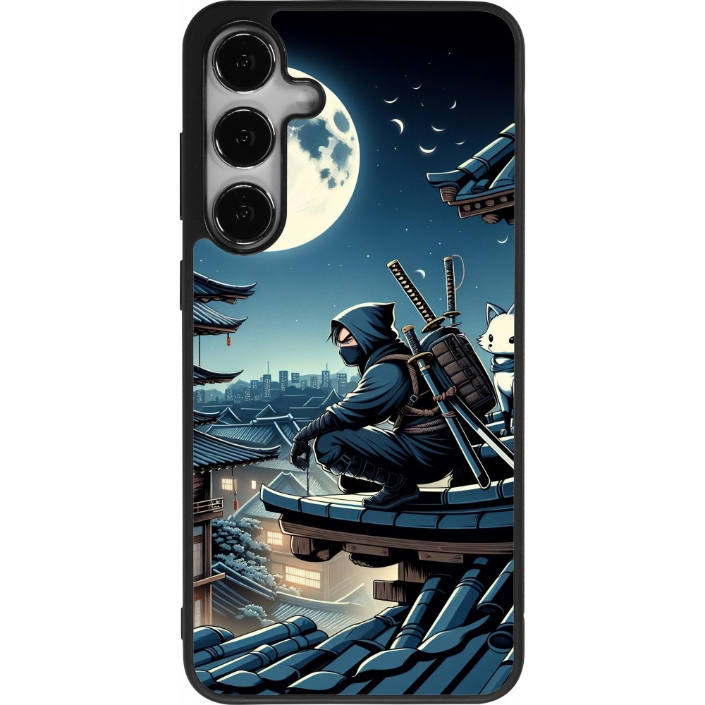 Coque Samsung Galaxy S25+ - Silicone rigide noir Ninja sous la lune