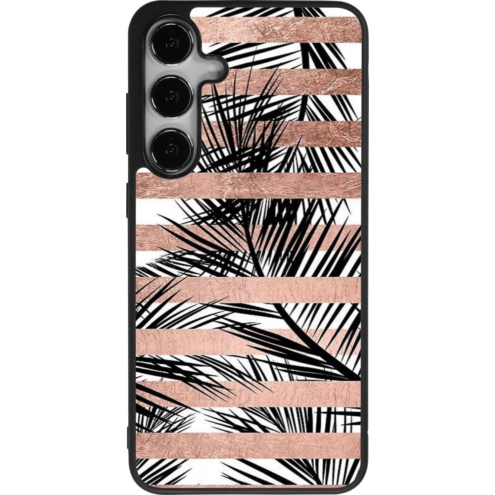Samsung Galaxy S25+ Case Hülle - Silikon schwarz Palm trees gold stripes