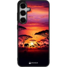 Samsung Galaxy S25+ Case Hülle - Silikon schwarz Safari Sonnenuntergang Wildtiere