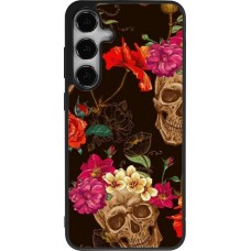 Coque Samsung Galaxy S25+ - Silicone rigide noir Skulls and flowers