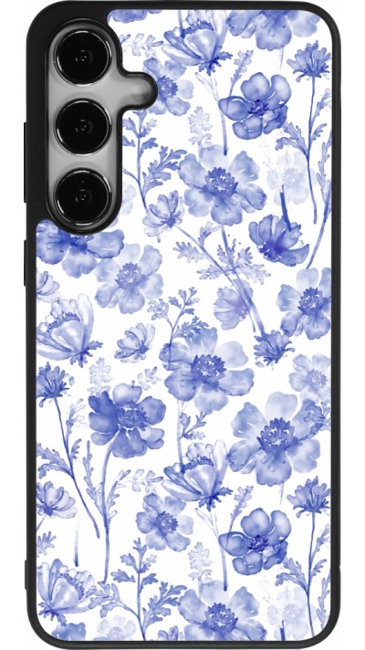 Samsung Galaxy S25+ Case Hülle - Silikon schwarz Spring 23 watercolor blue flowers