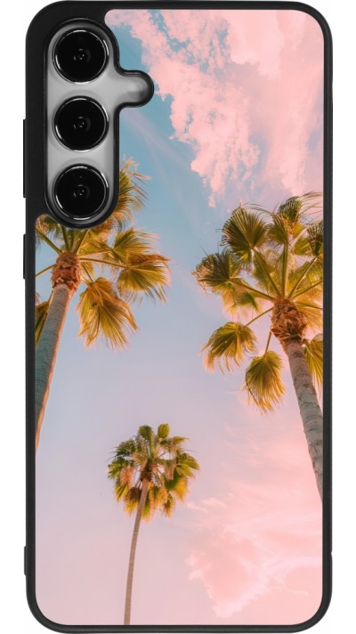 Coque Samsung Galaxy S25+ - Silicone rigide noir Summer 2025 Palmiers