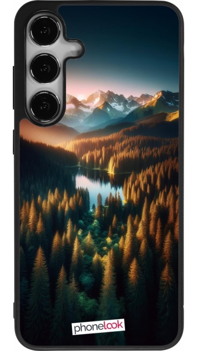 Samsung Galaxy S25+ Case Hülle - Silikon schwarz Sonnenuntergang Waldsee