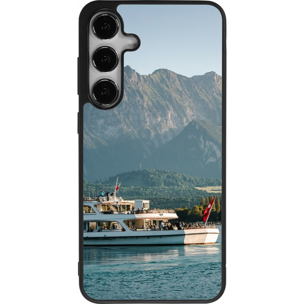 Coque Samsung Galaxy S25+ - Silicone rigide noir Fête Nationale Suisse Bateau Leman