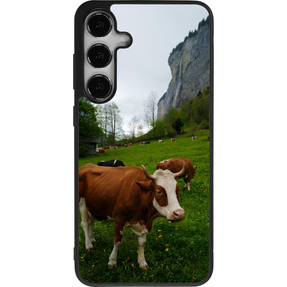 Coque Samsung Galaxy S25+ - Silicone rigide noir Fête Nationale Suisse Vaches