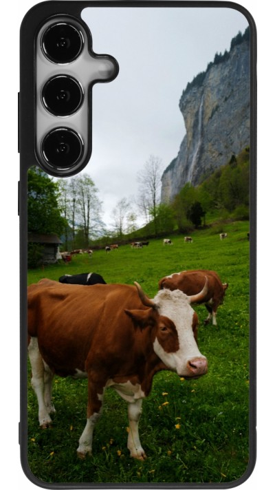 Coque Samsung Galaxy S25+ - Silicone rigide noir Fête Nationale Suisse Vaches