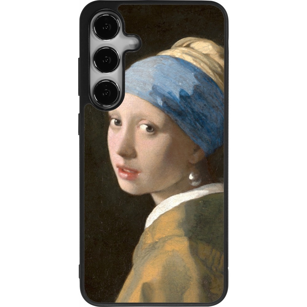 Coque Samsung Galaxy S25+ - Silicone rigide noir Tableau art - La Jeune fille à la perle - Johannes Vermeer