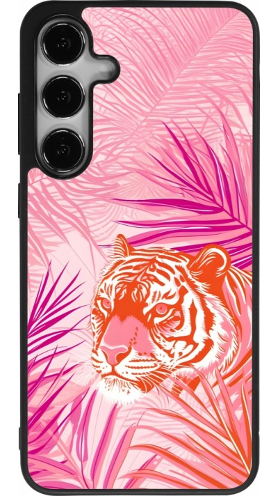 Samsung Galaxy S25+ Case Hülle - Silikon schwarz Tiger Palmen rosa