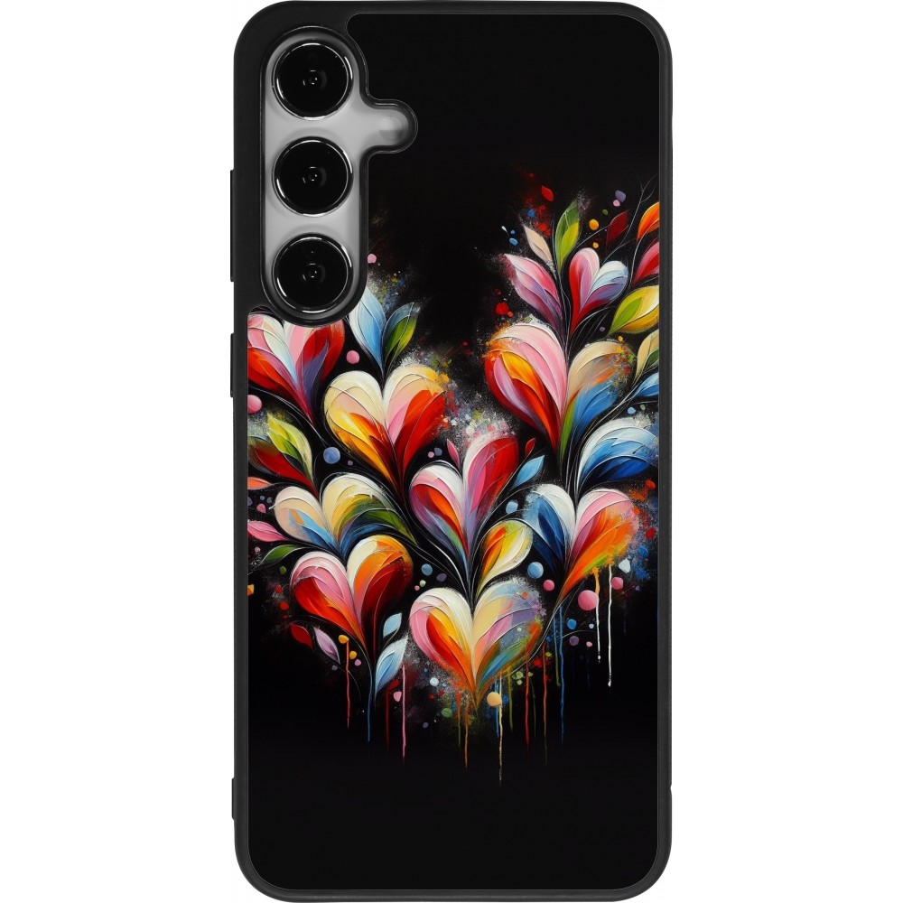 Coque Samsung Galaxy S25+ - Silicone rigide noir Valentine 2024 Coeur Noir Abstrait