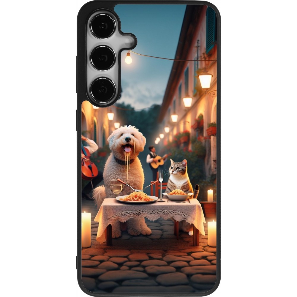 Samsung Galaxy S25+ Case Hülle - Silikon schwarz Valentin 2024 Hund & Katze Kerzenlicht