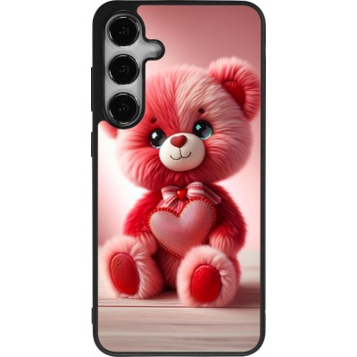 Coque Samsung Galaxy S25+ - Silicone rigide noir Valentine 2024 Ourson rose
