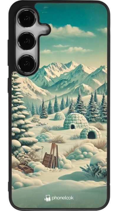 Coque Samsung Galaxy S25+ - Silicone rigide noir Vintage Snowy Mountain Igloo