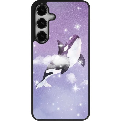 Coque Samsung Galaxy S25+ - Silicone rigide noir Whale in sparking stars