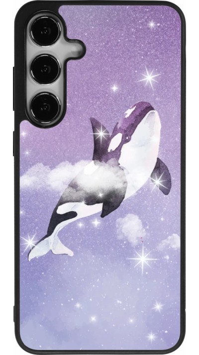 Coque Samsung Galaxy S25+ - Silicone rigide noir Whale in sparking stars