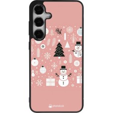 Coque Samsung Galaxy S25+ - Silicone rigide noir Noël 2024 Rose Snowman Christmas