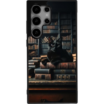 Samsung Galaxy S25 Ultra Case Hülle - Silikon schwarz Katze Bücher dunkel