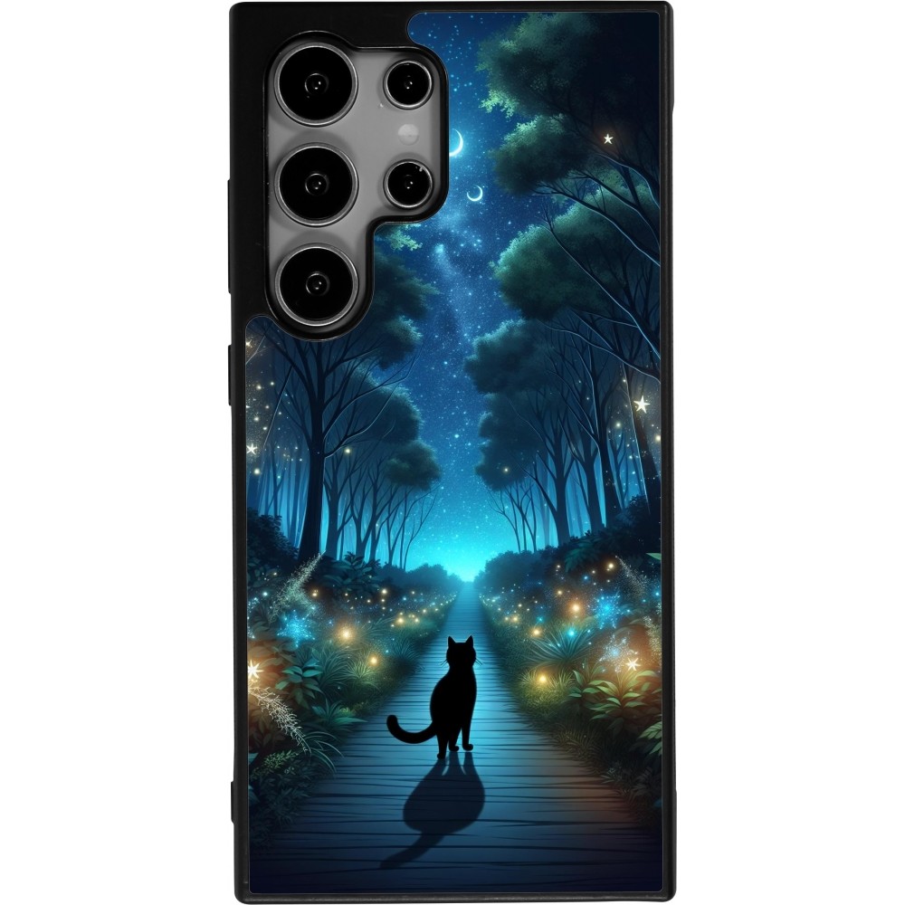 Samsung Galaxy S25 Ultra Case Hülle - Silikon schwarz Schwarze Katze Spaziergang