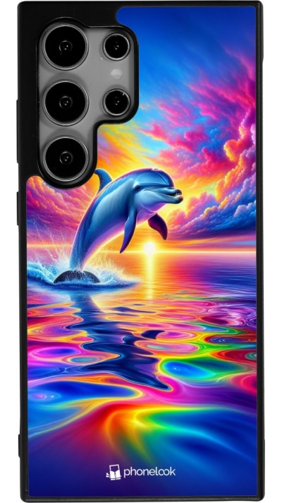Samsung Galaxy S25 Ultra Case Hülle - Silikon schwarz Glücklicher Regenbogen-Delfin