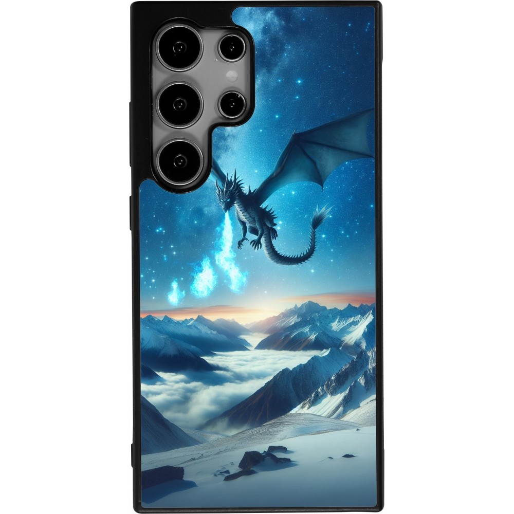 Coque Samsung Galaxy S25 Ultra - Silicone rigide noir Dragon nocturne montagne