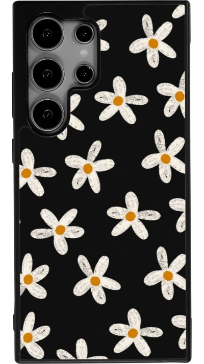 Coque Samsung Galaxy S25 Ultra - Silicone rigide noir Easter 2024 white on black flower