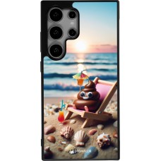 Coque Samsung Galaxy S25 Ultra - Silicone rigide noir Emoji caca sur chaise longue