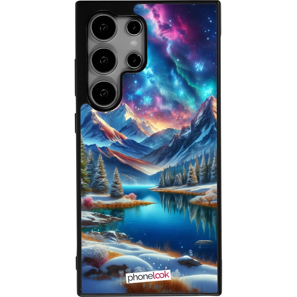 Samsung Galaxy S25 Ultra Case Hülle - Silikon schwarz Fantasiebergsee Himmel Sterne