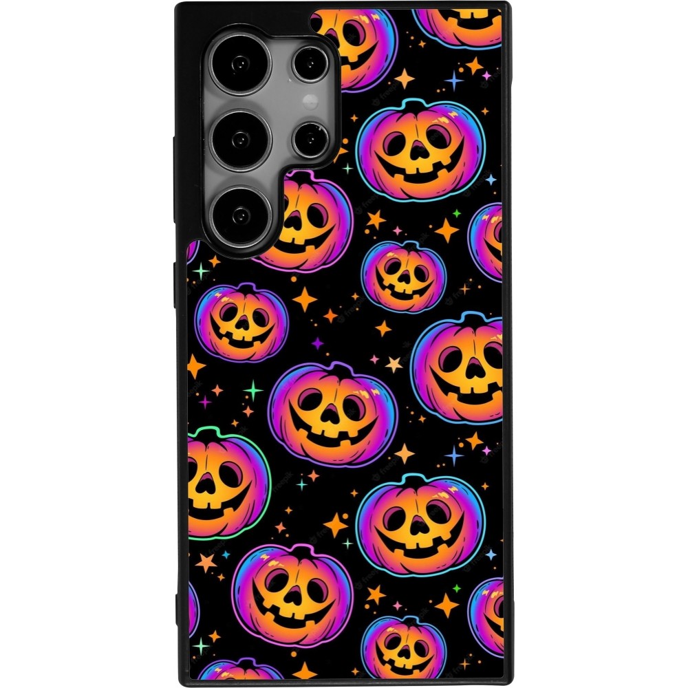 Coque Samsung Galaxy S25 Ultra - Silicone rigide noir Halloween 2024 rainbow pumpkins