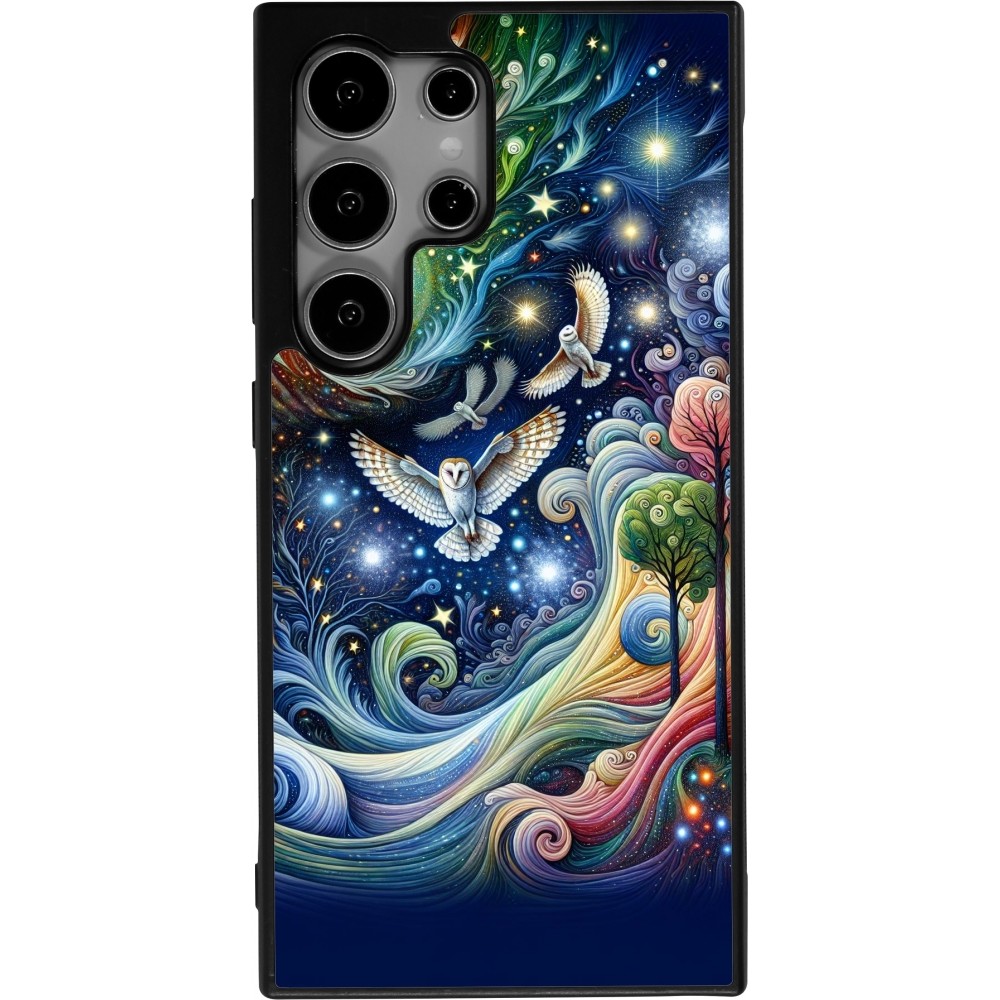 Samsung Galaxy S25 Ultra Case Hülle - Silikon schwarz Fliegender Blumen-Eule