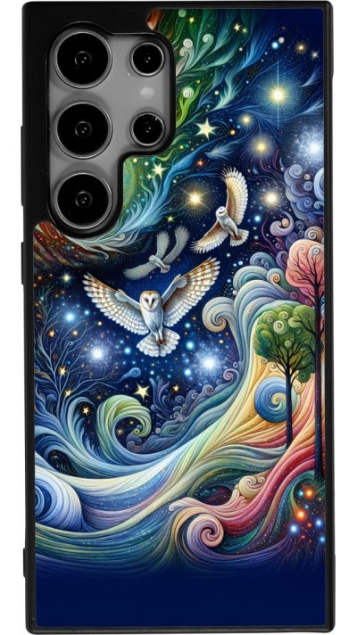 Coque Samsung Galaxy S25 Ultra - Silicone rigide noir hibou volant floral