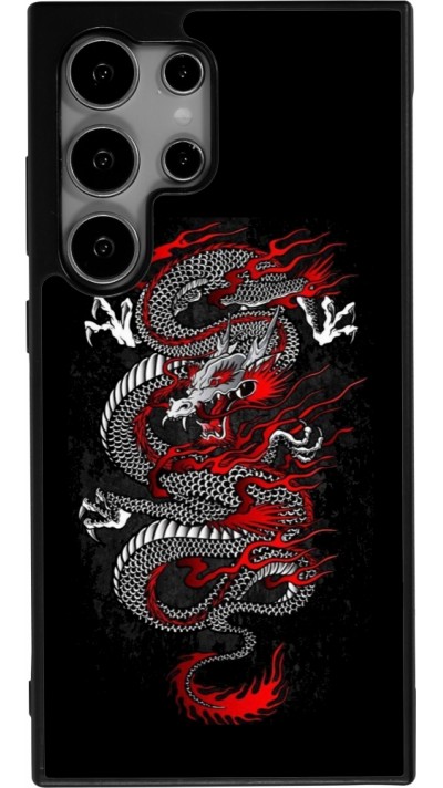 Coque Samsung Galaxy S25 Ultra - Silicone rigide noir Japanese style Dragon Tattoo Red Black