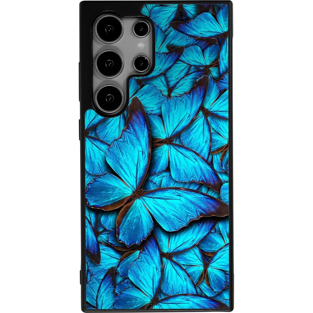Coque Samsung Galaxy S25 Ultra - Silicone rigide noir Papillon bleu