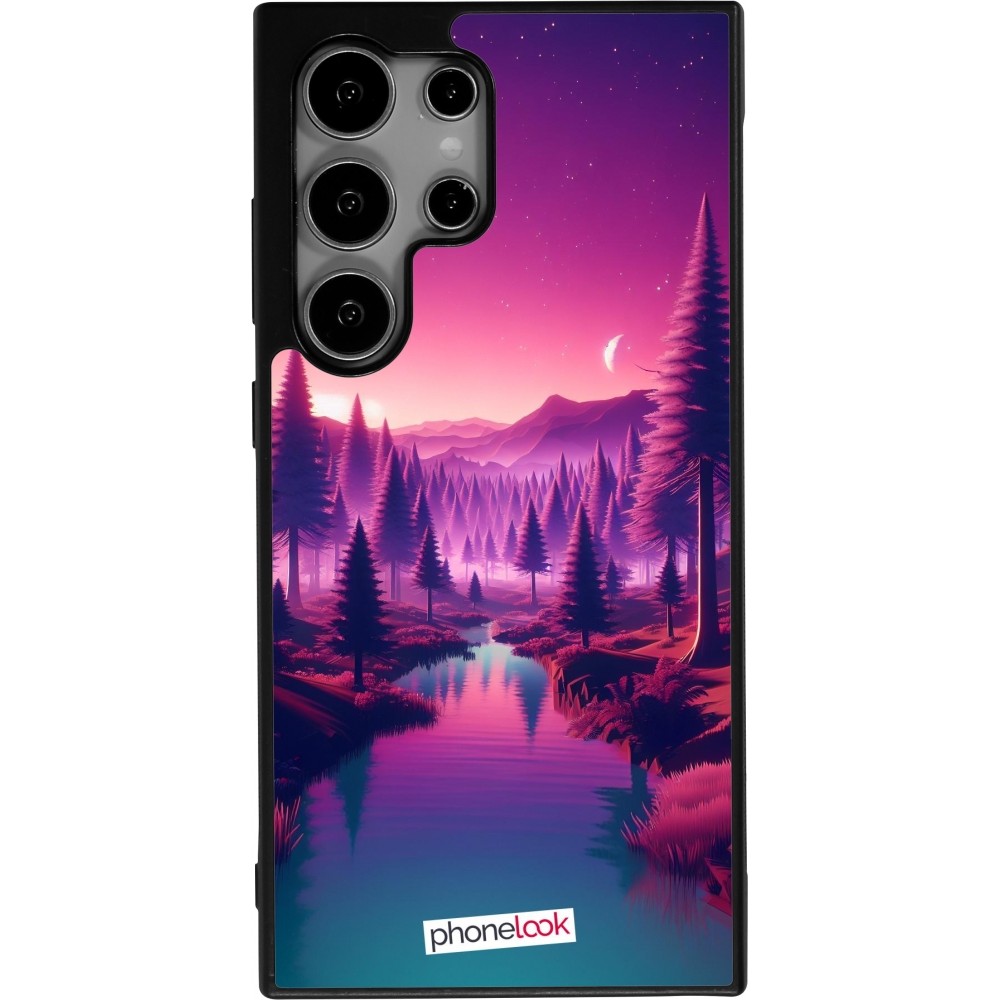 Coque Samsung Galaxy S25 Ultra - Silicone rigide noir Paysage Violet-Rose