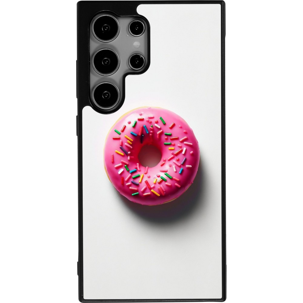 Samsung Galaxy S25 Ultra Case Hülle - Silikon schwarz Weisser Hintergrund, pinker Donut