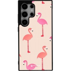 Samsung Galaxy S25 Ultra Case Hülle - Silikon schwarz Pink Flamingos Pattern