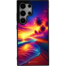 Coque Samsung Galaxy S25 Ultra - Silicone rigide noir Plage coucher soleil flashy
