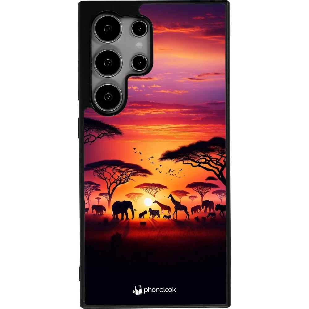 Coque Samsung Galaxy S25 Ultra - Silicone rigide noir Safari sunset wildlife