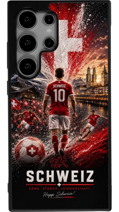 Coque Samsung Galaxy S25 Ultra - Silicone rigide noir Football Schweiz splash 2026