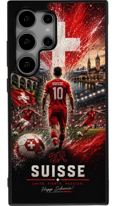 Coque Samsung Galaxy S25 Ultra - Silicone rigide noir Football Suisse splash 2026